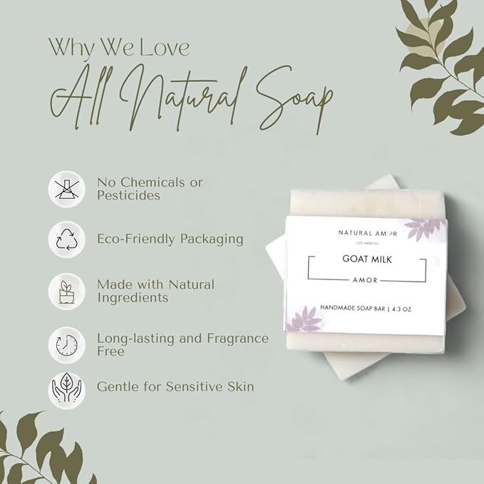 Natural Amor Unscented Goat Milk Soap Bar (Pack of 3),Gentle Handmade Soap for Dry, Sensitive Skin,Suit for Face & Body. Cruelty- Free