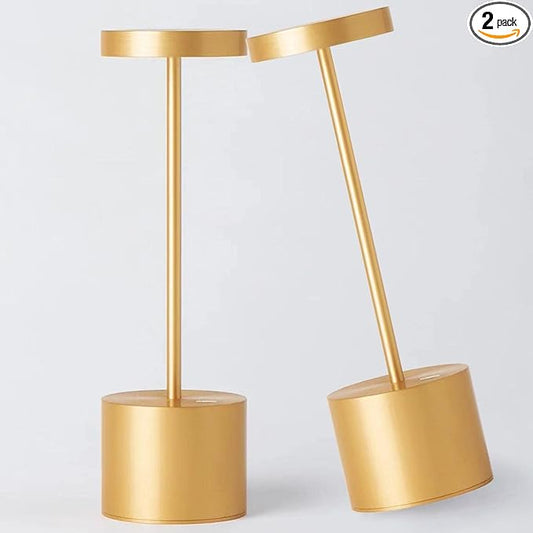 2Pack Cordless Table Lamp, Rechargeable LED Battery 5000mAh Metal USB Portable Powered Desk Lamp, 3 Levels Brightness Light for Restaurants Outdoor (2pack 10.25in Gold)