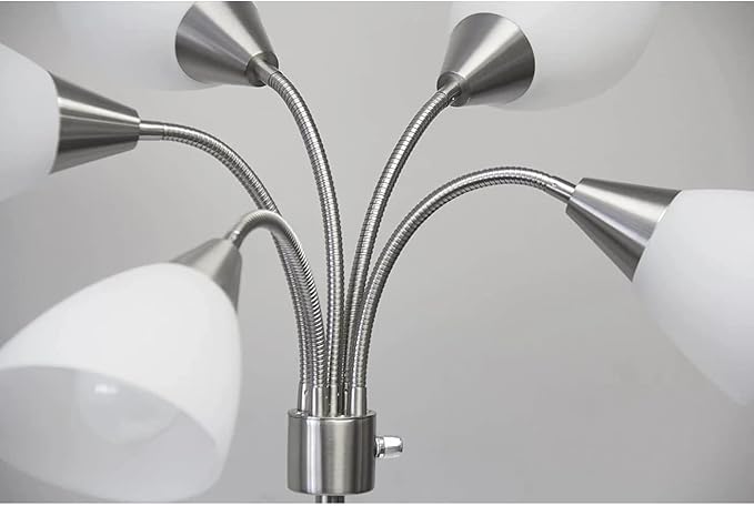 Adesso 7205-22 Multi-White Shade Floor Lamp, Adjustable Gooseneck Arms, Silver