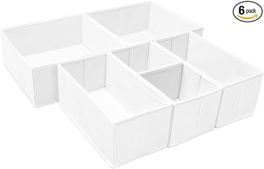 Criusia 6 Pack Clothes Drawer Organizer, Fabric Foldable Closet Dresser Drawer Organizer for Clothing, Bra Sock Underwear Drawer Organizer for Nursery Dorm Bedroom Organization (6 Bins, White)