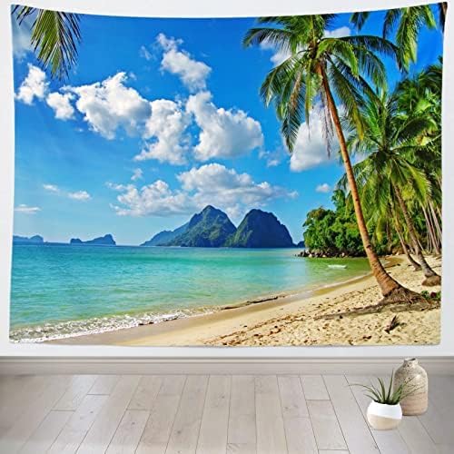 Loccor Ocean Beach Tapestry Tropical Seaside Island Palm Trees Waves Wall Tapestry Summer Hawaii Paradise Landscape Wall Hanging Hippie Bohemian Wall Art for Living Room Bedroom Home Decor（60x40 Inch）