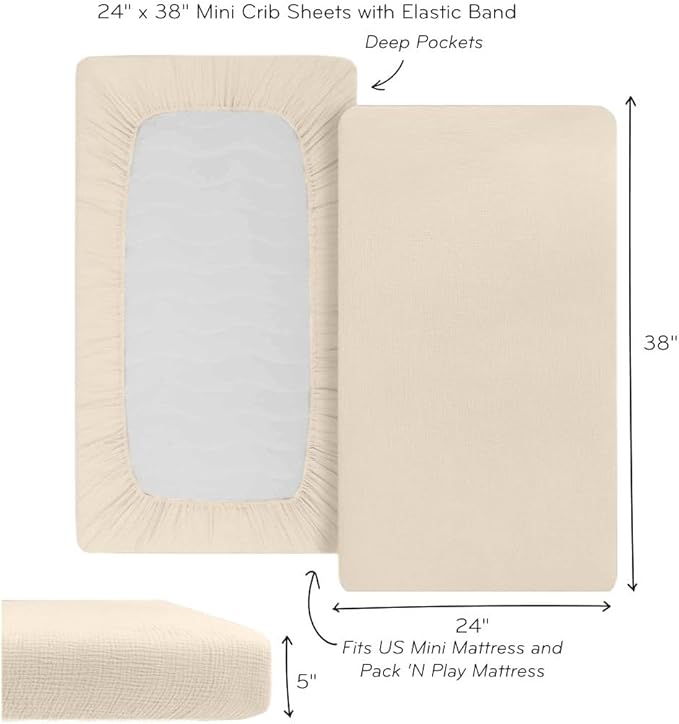 Denmark - Super Soft Muslin Mini Crib Sheets - 24'' x 38'' - 100% Organic Baby Crib Sheets for Boys and Girls (Fog)