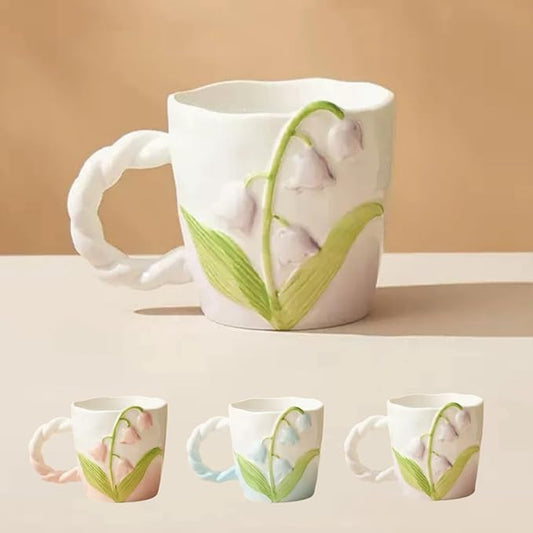 2024 Ceramic Coffe Mug with Handle, 12.85oz Cute Spring Flower Floral Handmade Figurine Mugs, Holiday and Birthday Gift for Coffee Milk Tea Lovers,Cups,Large Capacity (Purple)