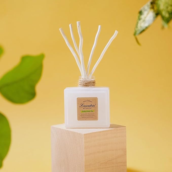 Botanical Room Diffuser for Home - Scent Diffuser for Home, Room Freshener & Shelf Decor - Elegant Home Fragrance, Ideal Reed Diffusers for Home, Office, Living Room - 80ml, Relax Green Tea