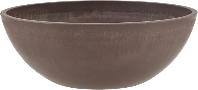 PSW Pot Collection M20C 10-inch Plastic/Stone/Wood Composite Low Bowl Planter – No Drainage Hole (Drillable), Shallow Indoor/Outer Pot for Succulents, Bonsai, Fairy Gardens, Herbs, Chocolate