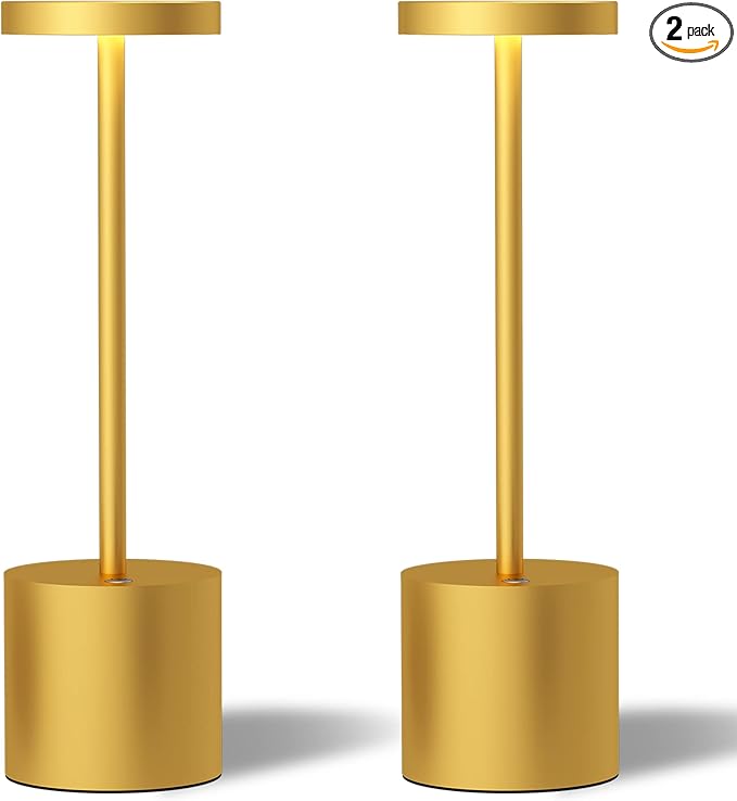LED Cordless Table Lamps Set of 2,5000 mAh Rechargeable Table lamp,3 Color Stepless Dimming Portable Outdoor Table Lamp,Table Light for Party/Restaurant/Cafe/Patio.(Gold)