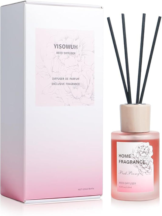Reed Diffuser - Pink Peony 4.06oz (120ml) 1 Pack Essential Oil Reed Diffuser Set with 8 Sticks, Long Lasting Fragrance for Home, Bathroom, Bedroom, Room, Decor