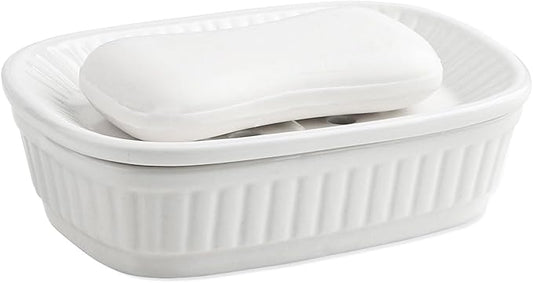 VanEnjoy White Ceramic Soap Dish, Self-Draining Kitchen Sink Soap Holder