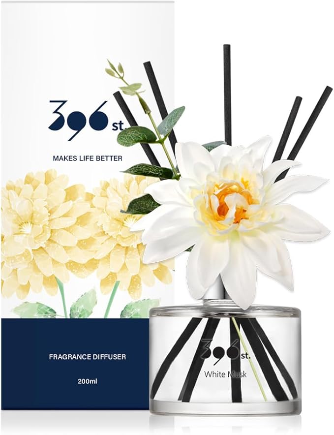 396 st. Dahlia Flower Reed Diffuser, White Musk, 200ml(6.7oz) / Reed Diffuser Sets, Scentsy Home Fragrance, Scented Oils, Home & Bathroom Décor