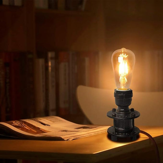 Steampunk Table Lamp Base Metal Brown Golden Small Desk Lamps Industrial Pipe End Table Lighting for Bedroom,Office,Living Room-E26 Retro Antique Table Lamps for Bedside Nightstand-Without Bulb