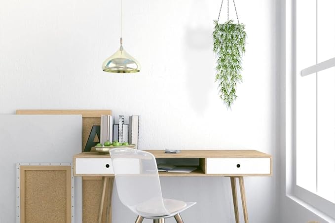 RECUTMS Hanging Flowers Lavender UV Resistant Artificial Plants for Indoor Outside Garden Porch Window Box Home Wedding Farmhouse Decor, 4 Pieces (White)