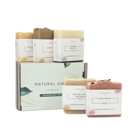 Natural Amor All Natural Bar Soap Set (5 Pack), Shea Butter Enriched, Gentle Bar for All Skin Type, Essential Oils Scented, Handmade Soap Gift Set For Women & Men