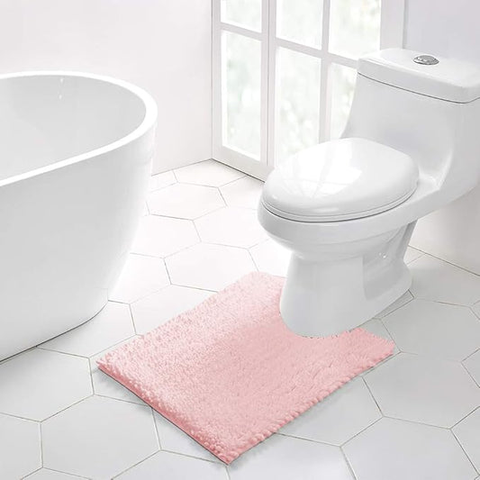 Walensee Bathroom Contour Rug Non Slip Toilet U Shaped Bath Mat (20x24, Blush) Water Absorbent Super Soft Shaggy Chenille Machine Washable Dry Extra Thick Perfect Absorbant Best Plush Carpet