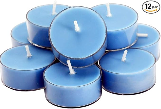 DEYBBY SoyWax Scented Tealight, 12 Pack Natural Fragrance Long Lasting Clear Cup Aromatherapy Candle Set, Smokeless& Long Lasting|for Gfit, Anniversary, Resturant|Ocean Breeze