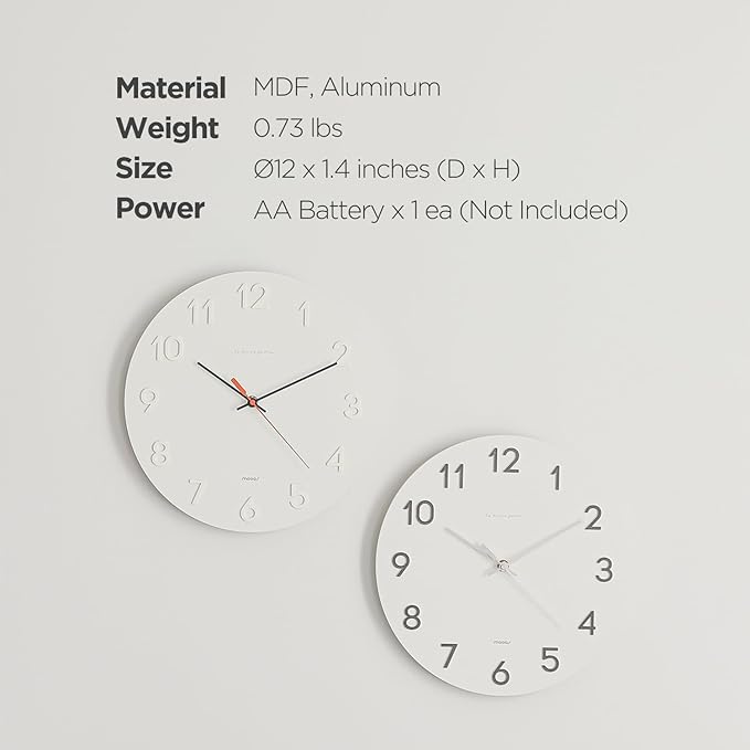 mooas 3D Numbers Modern Wall Clock, 12" Silent Non-Ticking Sweep Movement Decorative Battery Operated Analog Wall Clock for Home Décor Living Room Kitchen Bedroom Office School Hotel (Cream)