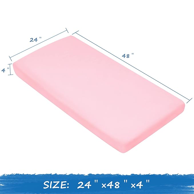 Nap Mat Sheet 24" x 48" x 4" Fitted Elastic Corners Preschool Day Care Rest Nap Mat Cover, Soft & Breathable Baby Sheets for Regalo My Cot Portable Toddler Bed and Joovy Travel Cot, Pink