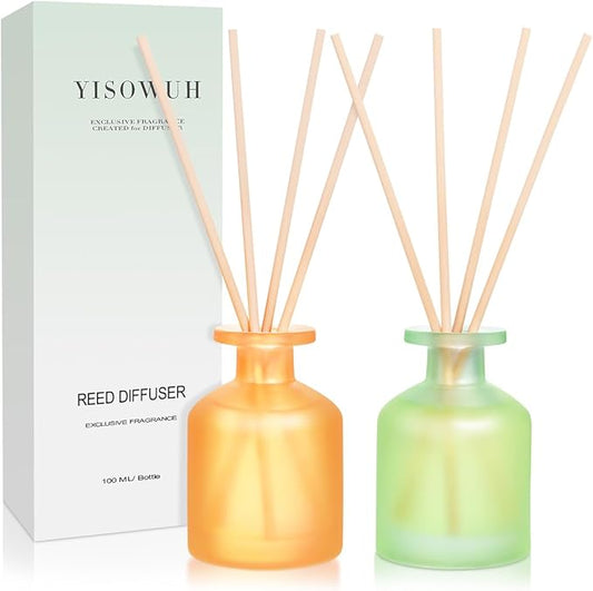 Reed Diffuser - Jasmine Lily&Citrus 3.38oz (100ml) 2 Pack Essential Oil Reed Diffuser Set with 8 Sticks, Long Lasting Fragrance for Home, Bathroom, Bedroom, Room, Decor, Gifts