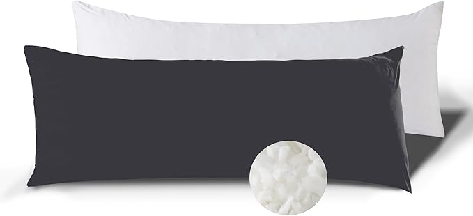 Black Body Pillow for Adults Shredded Memory Foam Long Pillow for Sleeping Firm Hug Pillows Removable Cover for Side and Back Sleepers Full Pillow with Black Pillowcase