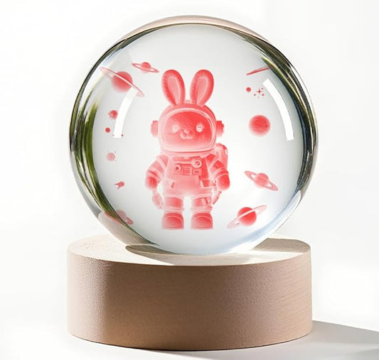 3D Crystal Ball Rabbit Decor Night Light, Space Bunny Astronaut Gifts for Kids, Birthday Gift for Boy Gifts for Him Her Boyfriend Girlfriend