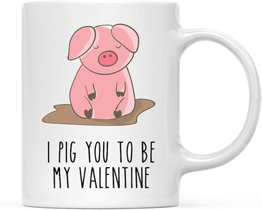 Andaz Press Valentine’s Day Funny Pun 11oz. His Her Couples Coffee Mug Gift, I Pig Pick You To Be My Valentine, Pig Graphic, 1-Pack, Gift Box