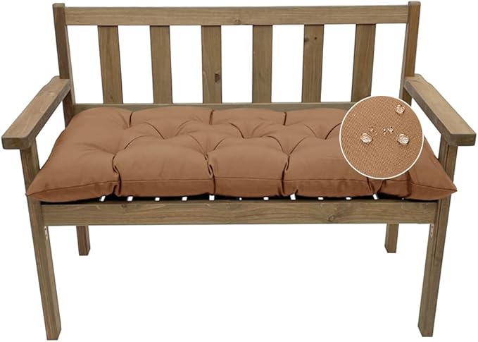 Outdoor Bench Cushion, Waterproof Swing Cushion Bench Seat Cushion, Swing Chair Replacement Seat Pads Cushion Pillow for Lounger Garden Furniture Patio Metal Wooden Bench (Khaki, 47.24x20in)