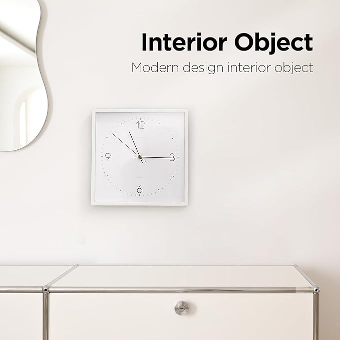 mooas Modern Frame Wall Clock White,12" Non-Ticking Sweep Movement Decorative Battery Operated White Wall Clock for Home Living Room Kitchen Bedroom Office School Cafe