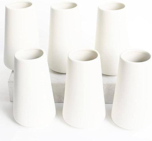 YANLING 6 Pack White Ceramic Vases for Home Decor, 6 Inch Modern Centerpieces for Pampas Grass, Table, Boho Flowers Decor