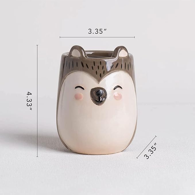 Porcupine Animal Ceramic Planter for Indoor and Outdoors, 3 x 3 x 4 in., Cute Hand Painted Designed in Argentina, Convenient Drain Hole