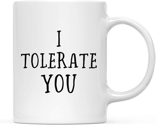 Andaz Press Valentine’s Day Funny 11oz. His Her Couples Coffee Mug Gift, I Tolerate You, 1-Pack, Gift Box