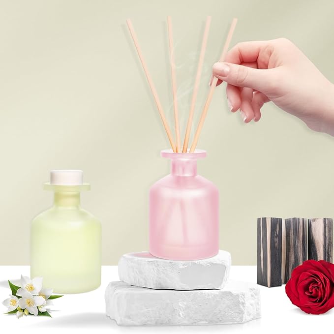 Reed Diffuser - Jasmine Green Tea & Ebony Rose 3.38oz (100ml) 2 Packs Essential Oil Reed Diffuser Set with 16 Sticks, Long Lasting Fragrance for Home, Bathroom, Bedroom, Room, Decor
