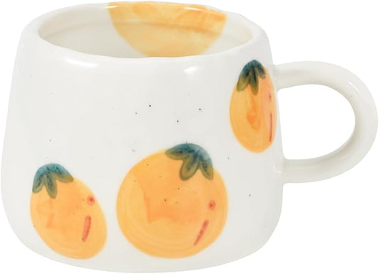 Koythin Ceramic Coffee Mug, Cute Fruits Creative Mugs Design, Printed Flowers Cup for Office and Home, 10 oz/300 ml for Latte Tea Milk (Persimmon)