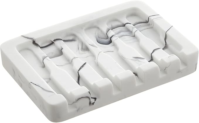 2PCS Self Draining Soap Dish - Marble Look Soap Holder Tray Savers Box Container Sponge Holder for Bathroom Shower Kitchen, White