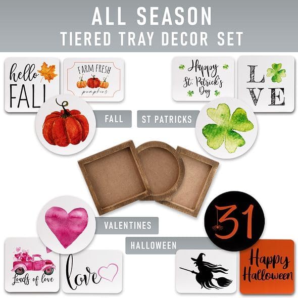 The Ultimate Farmhouse Tiered Tray Decor Set - Beautiful Year Round Seasonal & Holiday Decoration Bundle - The Perfect Lemon, 4th of July, Summer and Spring Centerpiece Design for Home & Kitchen Decor