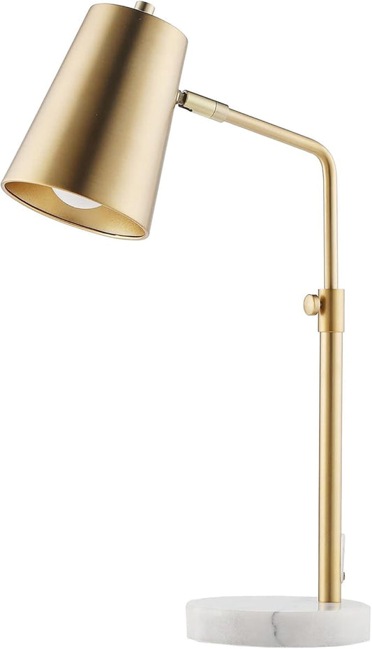 VONLUCE Table Lamp with LED Bulb, Vintage Gold Desk Lamp with Marble Base & Brass Shade, Mid Century Modern Reading Light for Office, 20" Industrial Table Task Lamp for Reading Bedroom Nightstands