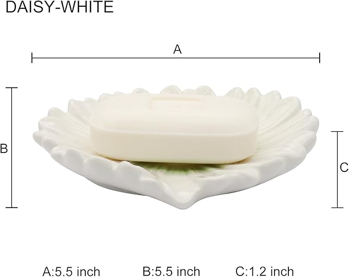 Self Draining Soap Dish Inspired by Daisy Flower Ceramic Waterfall Soap Dish Soap Savers for Bathroom,Shower,Bar Counter