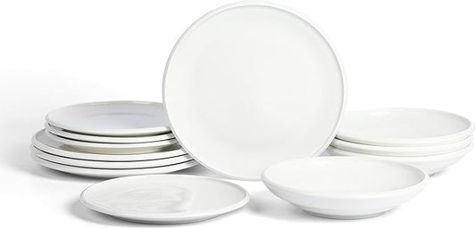 Earth & Clay Harmony 24-Piece Dinnerware Set Stoneware, Plates and Bowls Set, Includes Dinner and Salad Plates, Cereal Bowls, Dishwasher and Microwave Safe, Dishes for 8, White