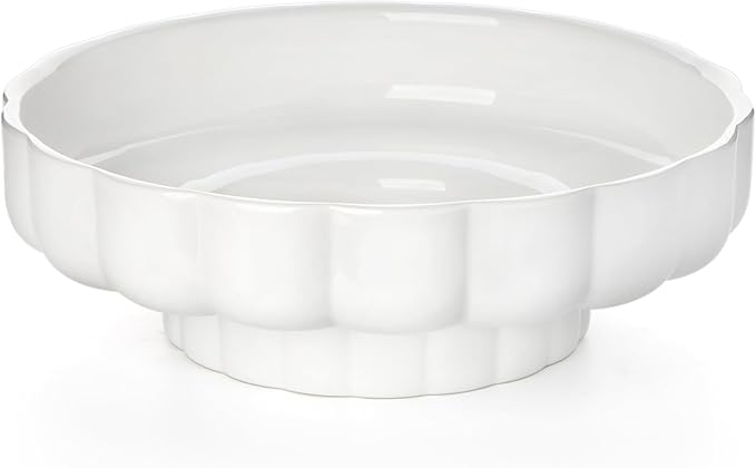 Nucookery Ceramic Petal Fruit Bowl for Kitchen Counter, 11 Inch Modern Decorative Bowl, Elegant Fruit & Vegetable Storage Container, Large Bread Basket, White