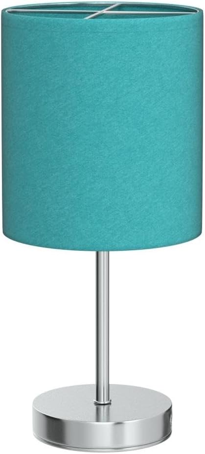 Simple Designs LT2007-BLU-2PK Chrome Mini Basic Table Lamp with Fabric Shade 2 Pack Set, Blue Turquoise