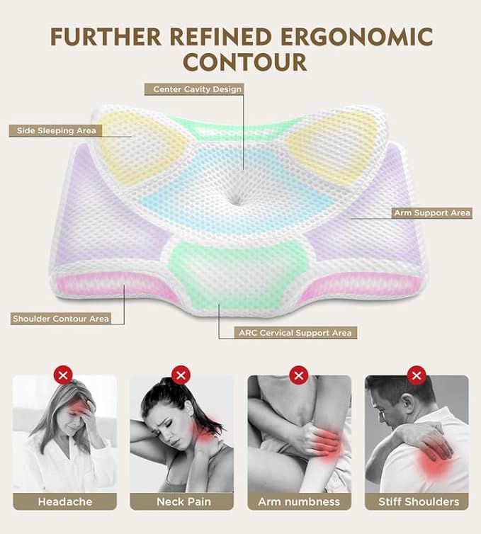 Osteo Cervical Pillow for Neck Pain Relief, Hollow Design Odorless Memory Foam Pillows with Cooling Case, Adjustable Orthopedic Bed Pillow for Sleeping, Contour Support for Side Back Stomach Sleepers