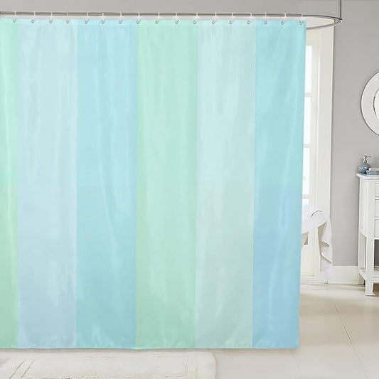 Feelyou Blue Green Stripe Shower Curtain Geometric Fabric Shower Curtain for Kids Simple Modern Bathroom Waterproof Accessories with 12 Hooks Women Men Fresh Style Curtains,72x78 Inches