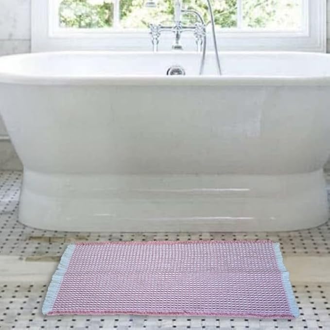Upgraded Waffle Bath Mat – Ultra Soft, Super Absorbent & Non-Slip Rug with Tassels, Machine Washable, Rubber Backed for Bathroom, Hallway Runner, Kitchen and More (Pink, 18" X 30")