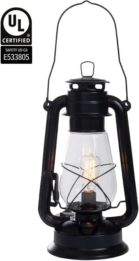 Rustic Farmhouse Lantern Table Lamp: Dimmable, Edison Bulb, Line Cord Dimmer - Medium Body, Rustic Finish, US UL/ULC Canada Safety Listed by Muskoka Lifestyle Products USA