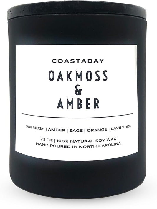 Oakmoss & Amber Candle | Natural Soy, Highly Scented Candles for Men & Women, Long Lasting 45 Hour Non-Toxic Burn, Aromatherapy, Minimalistic & Modern Design, Hand Poured in The USA – 7.1oz