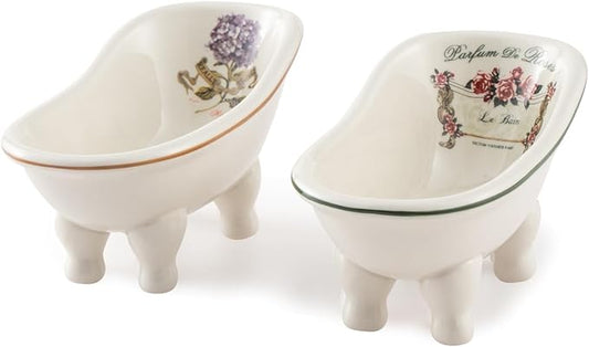 Retro Ceramic Bathroom Soap Dish for Shower - 2PCS - 5.6'' Porcelain Mini Bathtub Self Draining Soap Holder for Home Decor, Vintage Decortative Tray Rack, Outdoor Small Planters Set