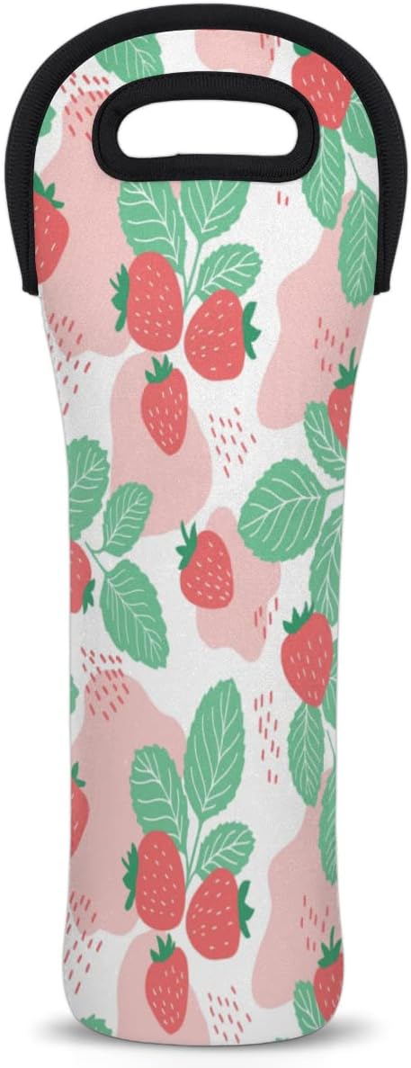 Strawberry And Seeds Wine Gift Tote Carrier Juicy Fruit Neoprene Wine Tote Bags Holder Cooler Wine Lover Gift