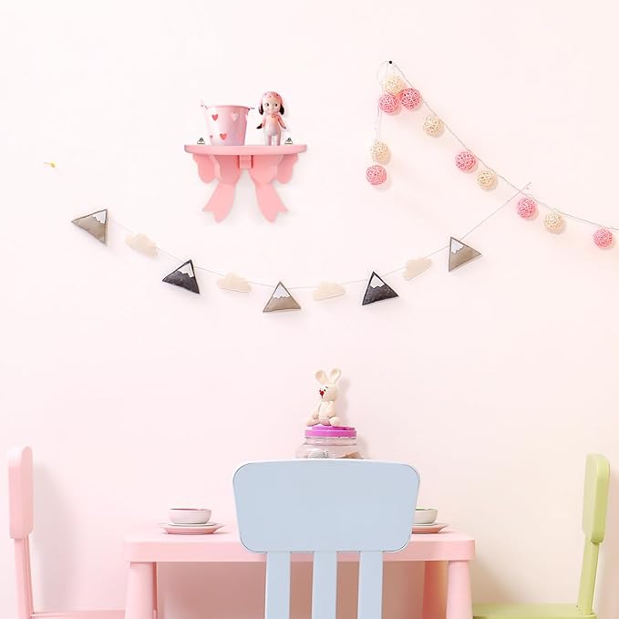 DOITOOL Wooden Floating Shelf Wall Mounted, Nordic Style Butterfly Semicircle Storage Shelf for Wall, Decoration Shelves for Bathroom, Bedroom, Kitchen, Living Room (Pink)