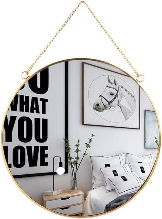 LONGWIN Hanging Wall Circle Mirror Decor Gold Geometric Mirror with Chain for Bathroom Bedroom Living Room 11.8"