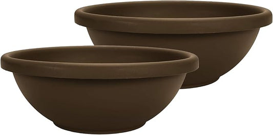The HC Companies Shallow Planter with Drainage - Contemporary Garden Bowl Planter for Flowers, Herbs & More - Round Succulent Planter Pot for Indoors and Outdoors (15.5" Chocolate, Pack of 2)