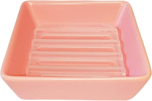 Square Soap Case Ceramic Soap Tray Fit Dr. Squatch Natural Bar Durable Soap Holder for Shower Home Bathroom Soap Dishes Daily Use Sink Bathtub (Pink)
