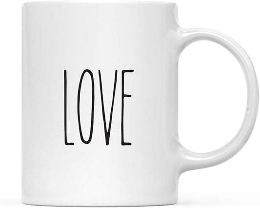 Andaz Press Simple Rustic Farmhouse Kitchen Decor 11oz. Ceramic Coffee Tea Mug, Love, 1-Pack, Includes Gift Box, Minimalist Birthday Idea